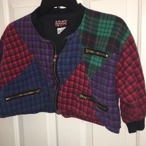 90s Grunge Plaid Crop Zip Up Size 4
